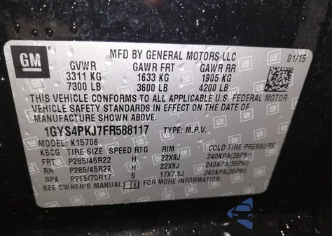 2015 Cadillac Escalade Platinum z USA, uszkodzony, nr VIN 1GYS4PKJ7FR588117